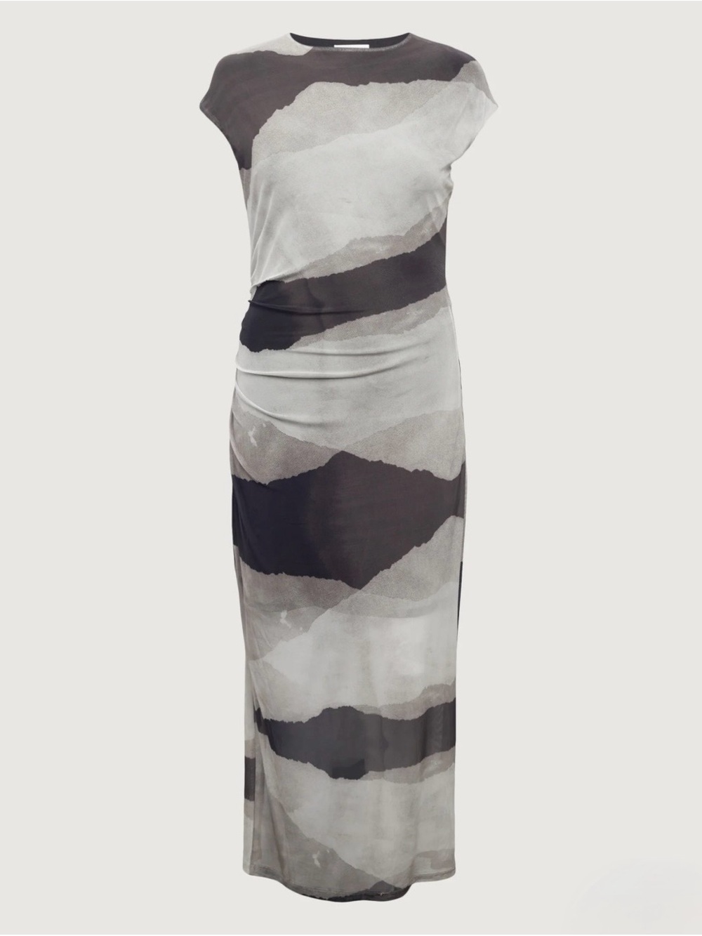 OAK + FORT Brand NewTaupe and Chocolate Abstract Print Sleeveless Mesh Dress